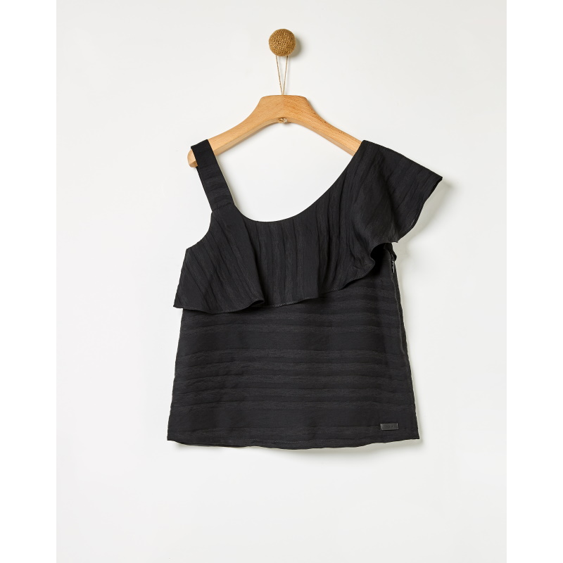 FRILLED TOP GOFRE BLACK-Island Boutique by Elsa Toli