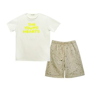 TC THE T-SHIRT EFFECT SET W/YOUNG HEARTS T-SHIRT & DECONSTRUCTED BASIC SHORTS-Island Boutique by Elsa Toli