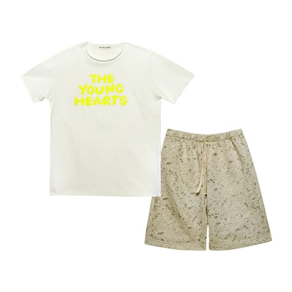 TC THE T-SHIRT EFFECT SET W/YOUNG HEARTS T-SHIRT & DECONSTRUCTED BASIC SHORTS-Island Boutique by Elsa Toli