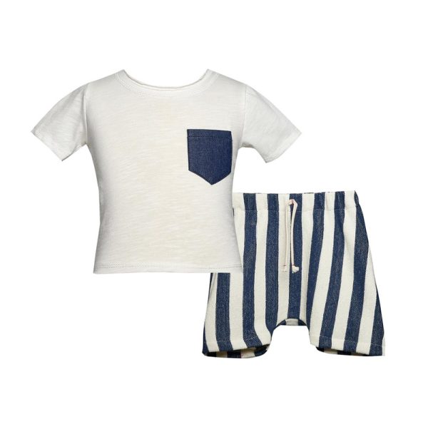 SAILING AWAY SET W/T-SHIRT & SLOUCHY STRIPED KNITTED SHORTS BABY-Island Boutique by Elsa Toli