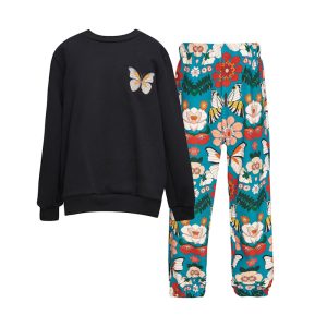 WICKED BUTTERFLY SET W/EMBROIDERED TOP & PRINTED SLOUCHY PANTS-Island Boutique by Elsa Toli