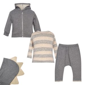 HOTEL AMOUR SET OF 3 W/DINOSAUR CARDIGAN, STRIPED TOP & SLOUCHY PANTS-Island Boutique by Elsa Toli