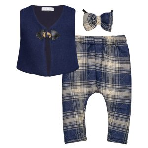 CLOWN SET W/VEST & QUILTED SLOUCHY PANTS & BOW-Island Boutique by Elsa Toli