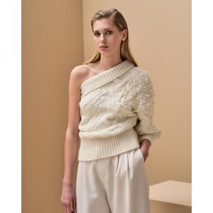 ONE SLEEVE PEARLS SWEATER-Island Boutique by Elsa Toli