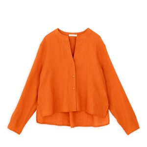 Linen Cropped Shirt Philosophy Orange-Island Boutique by Elsa Toli