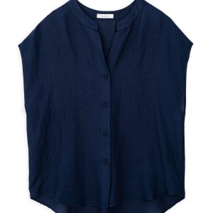 Gauze Sleeveless Shirt Philosophy Dark Blue-Island Boutique by Elsa Toli