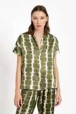 Satin Print Short Sleeve Shirt Philosophy Green-Island Boutique by Elsa Toli