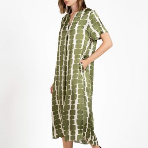 Satin Print Short Sleeve Dress Philosophy Green-Island Boutique by Elsa Toli