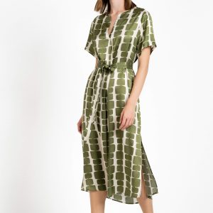 Satin Print Short Sleeve Dress Philosophy Green-Island Boutique by Elsa Toli