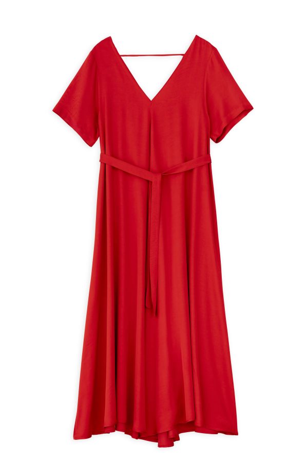 Satin Ecovero V Neck Dress Philosophy Red-Island Boutique by Elsa Toli