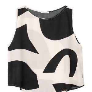 Satin Print Cropped Top Philosophy Off Black-Island Boutique by Elsa Toli