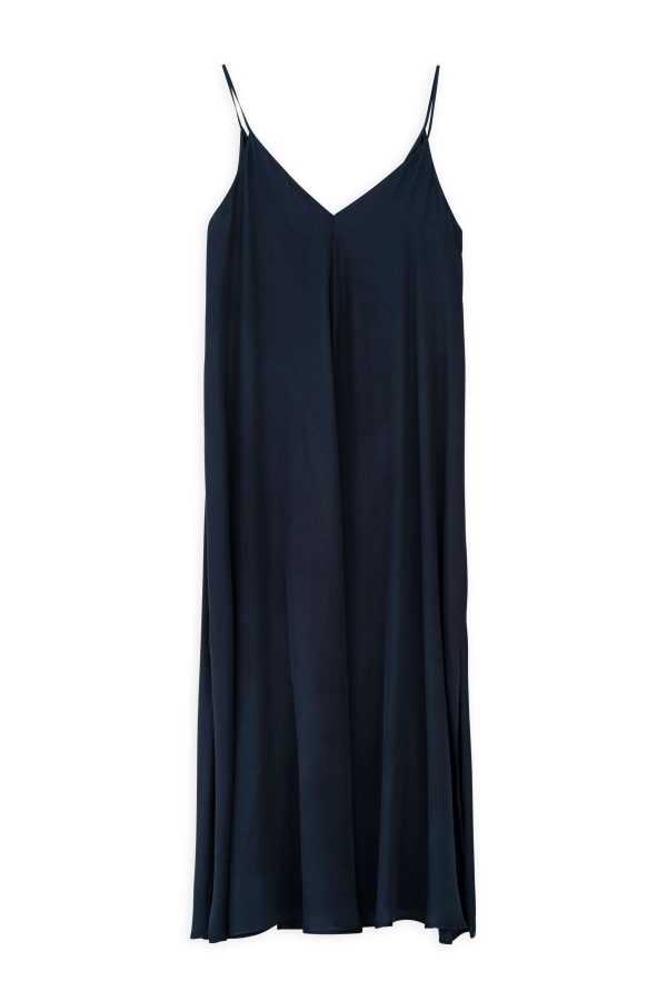 Satin Fine Ecovero Slip Dress Philosophy Blue Black-Island Boutique by Elsa Toli