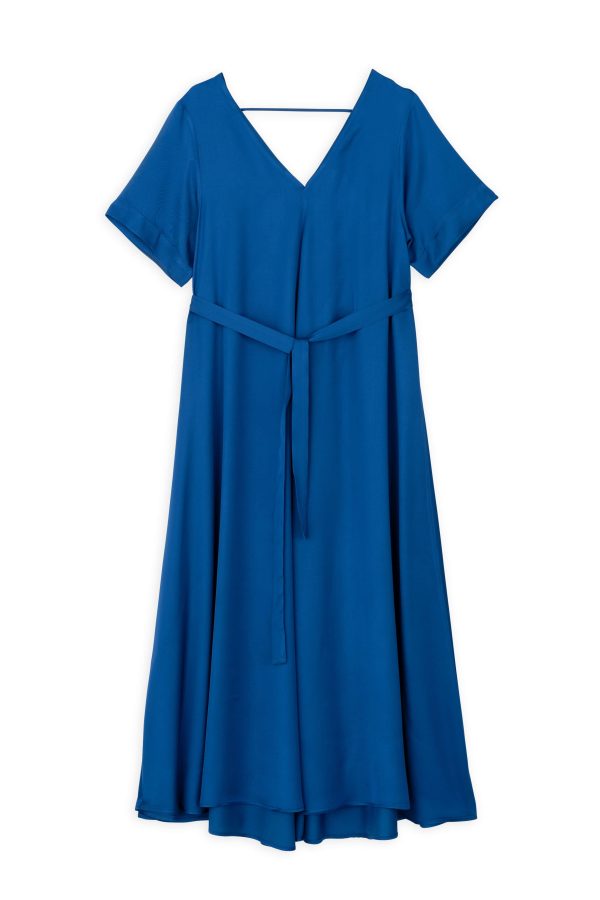 Satin Ecovero V Neck Dress Philosophy Blue-Island Boutique by Elsa Toli