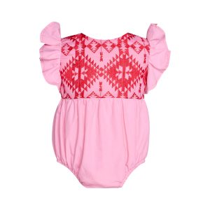 Cycladic Muse Ruffle Sleeve Embroidered Romper New Born Pink-Island Boutique by Elsa Toli