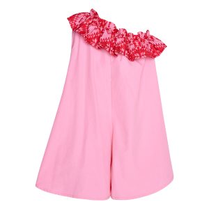Cycladic Muse Embroidered Ruffle Playsuit Kid Pink-Island Boutique by Elsa Toli