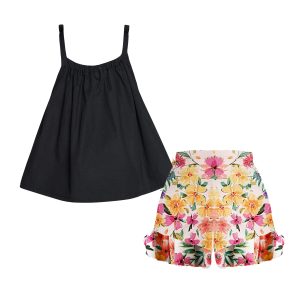 Gardenia Set W/top & Linen Floral Shorts Kid Floral-Island Boutique by Elsa Toli