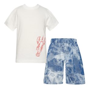 Underwater Set W/lobster Top & Tie Dye Long Shorts Kid Ecru-Island Boutique by Elsa Toli