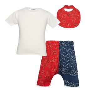 Pirate King Set W/t-shirt,allover Slouchy Shorts & Bib Baby Bicolor-Island Boutique by Elsa Toli