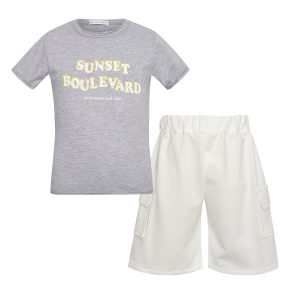 T-shirt Effect Sunset Set W/t-shirt & Cargo Shorts Kid- Grey-Island Boutique by Elsa Toli