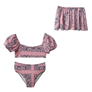 Pirate Queen Puff Sleeve Bikini & Skirt Kid- Pink-Island Boutique by Elsa Toli