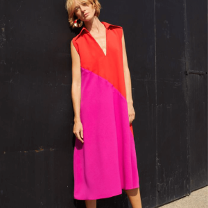 Duo-Color Midi Dress Red-Magenta-Island Boutique by Elsa Toli
