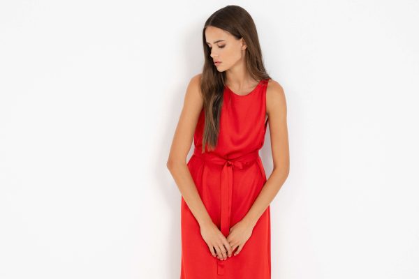 Satin Ecovero Sleeveless Dress Philosophy Red-Island Boutique by Elsa Toli