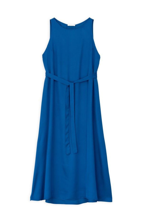 Satin Ecovero Sleeveless Dress Philosophy Royal Blue-Island Boutique by Elsa Toli