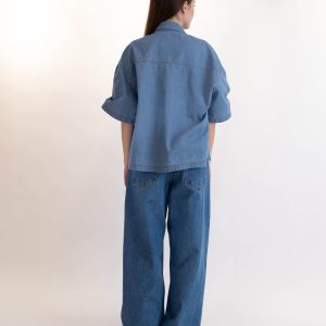 Short Sleeve Jean Shirt Blake Salt & Pepper Blue-Island Boutique by Elsa Toli