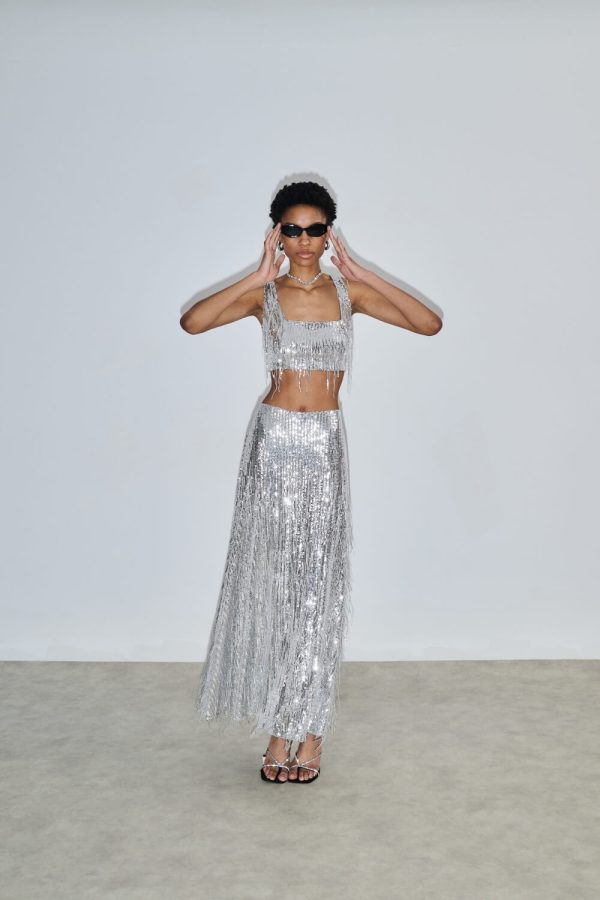 Sonia Sequin Skirt Silver-Island Boutique by Elsa Toli
